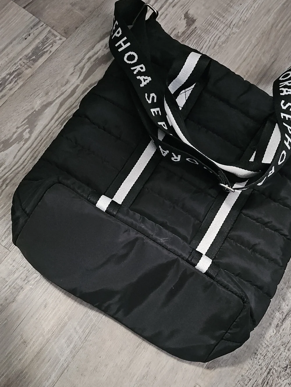 Sephora Limited Edition Quilted Puffer Crossbody Tote Bag - Black & White Stripe